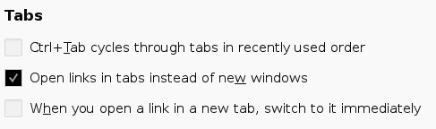 Options related to tabs in Firefox 63