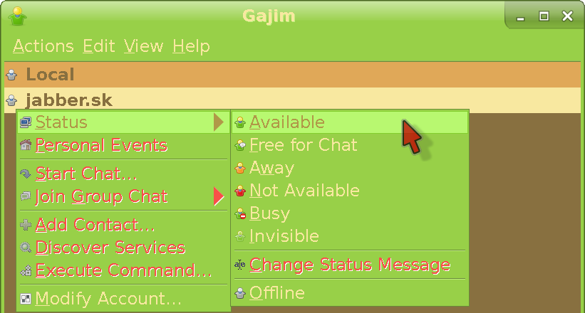 Going online in Gajim