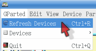 Refreshing devices in GParted