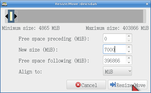 Shrinking a partition in GParted