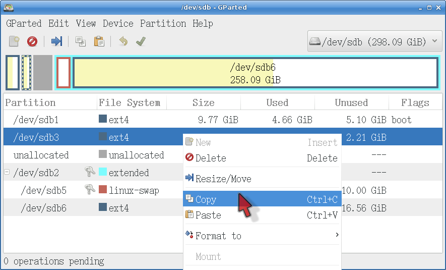 Copying a partition in GParted